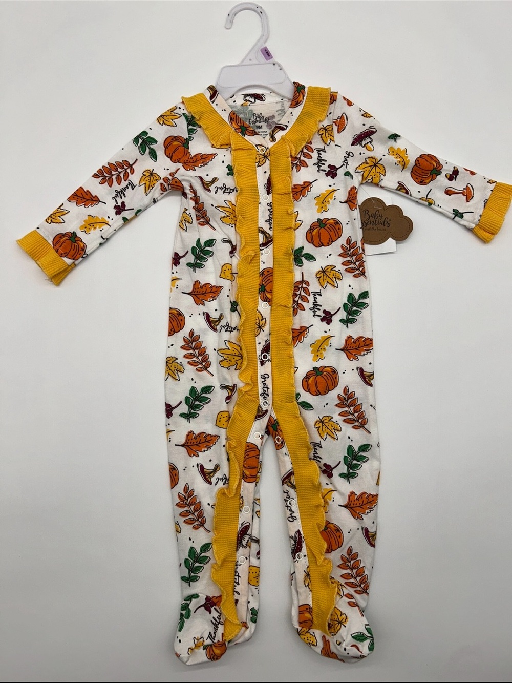 Baby Essentials 9M Yellow Trim Fall Pumpkin One-Piece